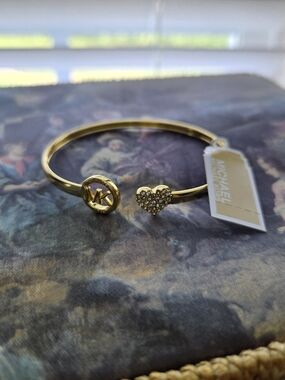 Michael Kors Gold Tone Pave Heart Open Bangle Bracelet